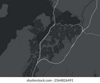 Vector city map of Porirua in New Zealand with white roads isolated on a grey background.