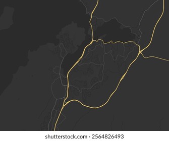 Vector city map of Porirua in New Zealand with yellow roads isolated on a brown background.