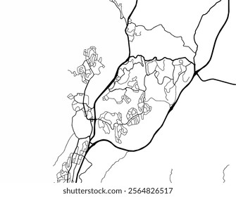 Vector city map of Porirua in New Zealand with black roads isolated on a white background.