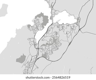 Vector city map of Porirua in New Zealand with black roads isolated on a grey background.