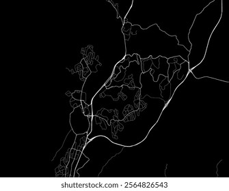 Vector city map of Porirua in New Zealand with white roads isolated on a black background.