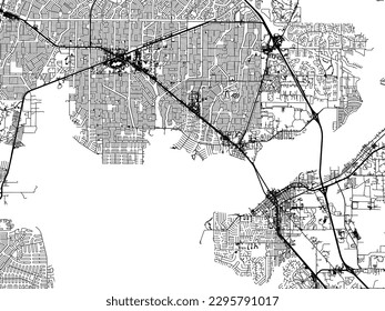Mapa vectorial de Port Charlotte Florida en los Estados Unidos de América con carreteras negras aisladas en un fondo blanco.