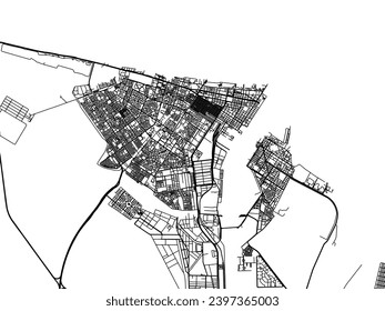 Vector city map of Port Said in Egypt with black roads isolated on a white background.