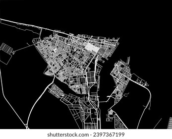 Vector city map of Port Said in Egypt with white roads isolated on a black background.