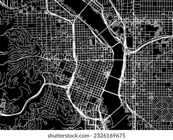 Vector city map of Portland Center Oregon in the United States of America with white roads isolated on a black background.