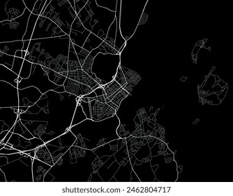 Vector city map of Portland Maine in the United States of America with white roads isolated on a black background.