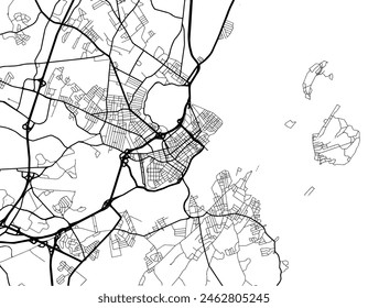 Vector city map of Portland Maine in the United States of America with black roads isolated on a white background.