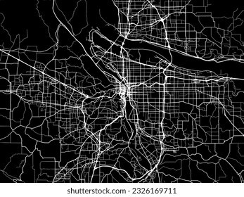 Vector city map of Portland Oregon in the United States of America with white roads isolated on a black background.