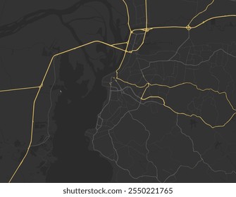 Mapa de Porto Alegre no Brasil com estradas amarelas isoladas sobre um fundo marrom.