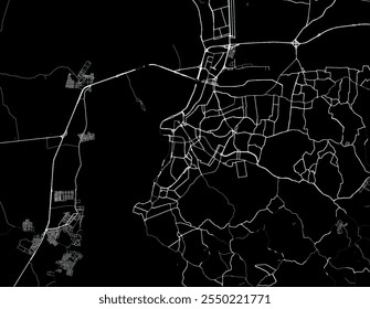 Mapa vetorial de Porto Alegre no Brasil com estradas brancas isoladas sobre um fundo preto.