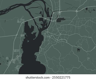 Mapa da cidade de Porto Alegre no Brasil com estradas brancas isoladas sobre um fundo verde.