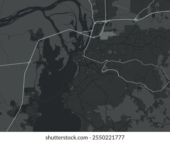 Mapa da cidade de Porto Alegre no Brasil com estradas brancas isoladas sobre um fundo cinza.