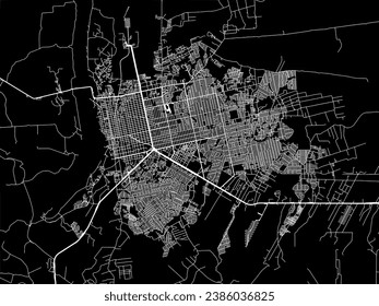 Stadtplan von Porto Velho in Brasilien mit weißen Straßen einzeln auf schwarzem Hintergrund.