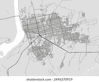 Vector city map of Porto Velho in Brazil with black roads isolated on a grey background.