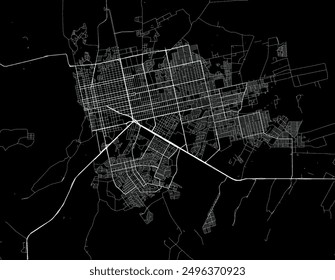 Vector city map of Porto Velho in Brazil with white roads isolated on a black background.