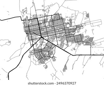 Vector city map of Porto Velho in Brazil with black roads isolated on a white background.