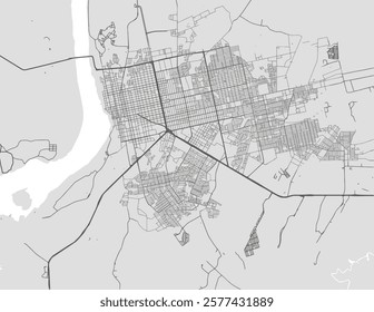 Vector city map of Porto Velho in Brazil with black roads isolated on a grey background.