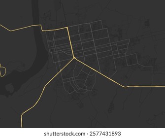 Vector city map of Porto Velho in Brazil with yellow roads isolated on a brown background.