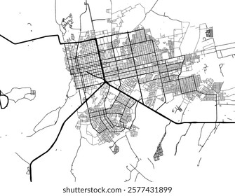 Vector city map of Porto Velho in Brazil with black roads isolated on a white background.