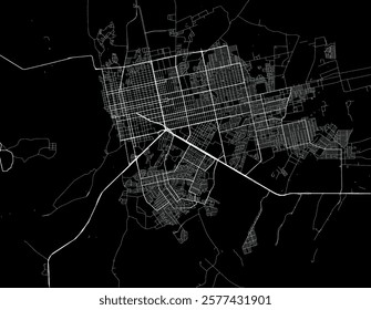 Vector city map of Porto Velho in Brazil with white roads isolated on a black background.