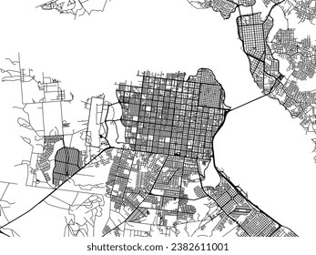 Vector city map of Posadas in Argentina with black roads isolated on a white background.