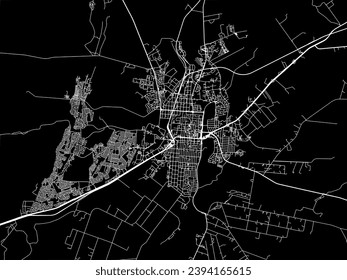Vector city map of Potchefstroom in South Africa with white roads isolated on a black background.