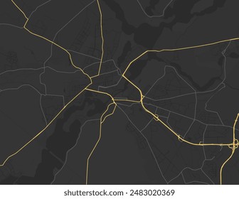 Vector city map of Potsdam in the Germany with yellow roads isolated on a brown background.