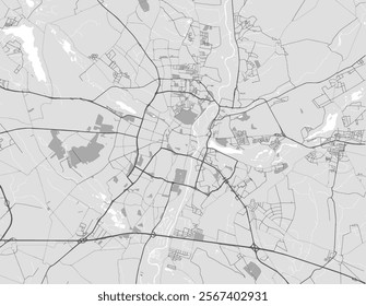 Vector city map of Poznan in Poland with black roads isolated on a grey background.