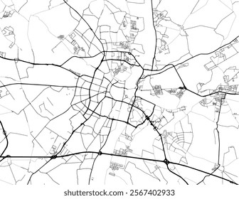 Vector city map of Poznan in Poland with black roads isolated on a white background.