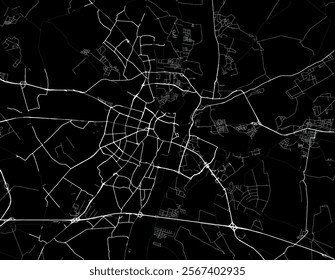 Vector city map of Poznan in Poland with white roads isolated on a black background.