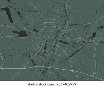 Vector city map of Poznan in Poland with white roads isolated on a green background