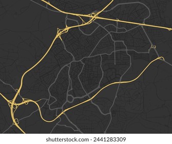 Vector city map of Pozuelo de Alarcon in Spain with yellow roads isolated on a brown background.