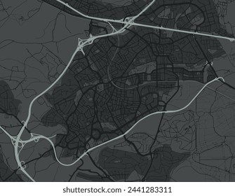 Vector city map of Pozuelo de Alarcon in Spain with white roads isolated on a grey background.