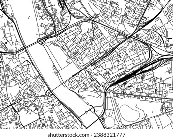 Vector city map of Praga Polnoc in Poland with black roads isolated on a white background.