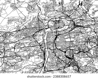 Vector city map of Prague in the Czech Republic with black roads isolated on a white background.