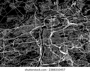 Vector city map of Prague in the Czech Republic with white roads isolated on a black background.