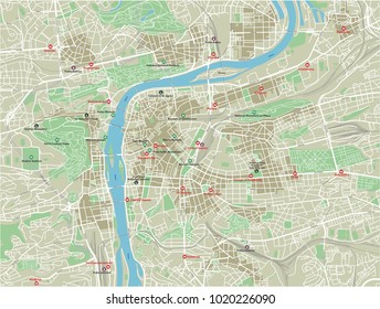 Vector city map of Prague with well organized separated layers.