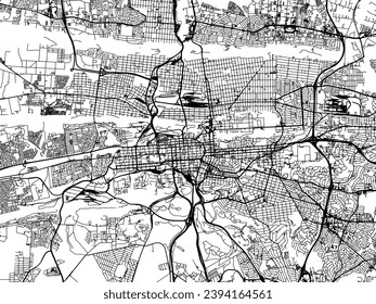 Mapa vectorial de Pretoria en Sudáfrica con caminos negros aislados en un fondo blanco.