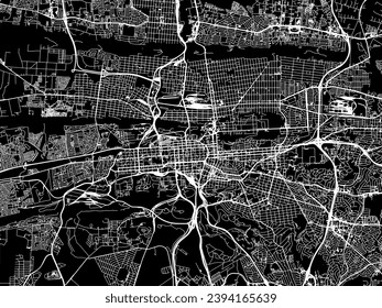 Vector city map of Pretoria in South Africa with white roads isolated on a black background.