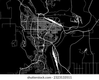 Vector city map of Prince George British Columbia in Canada with white roads isolated on a black background.