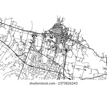 Mapa de la ciudad vectorial de Probolinggo en Indonesia con carreteras negras aisladas en un fondo blanco.