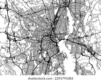 Mapa de la ciudad vectorial de la isla de Providence Rhode en los Estados Unidos de América con carreteras negras aisladas en un fondo blanco.