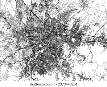 Mapa vectorial de Puebla en México con caminos negros aislados en un fondo blanco.