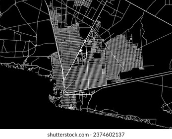 Stadtplan von Puerto Penasco in Mexiko mit weißen Straßen einzeln auf schwarzem Hintergrund.