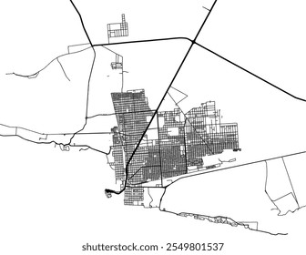 Vector city map of Puerto Penasco in Mexico with black roads isolated on a white background.