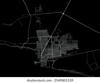 Vector city map of Puerto Penasco in Mexico with white roads isolated on a black background