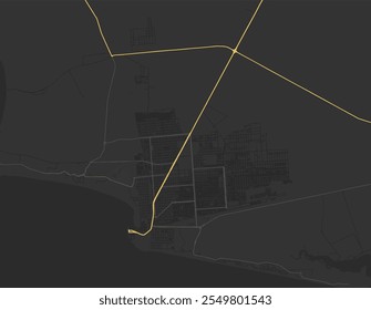 Vector city map of Puerto Penasco in Mexico with yellow roads isolated on a brown background