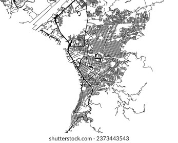 Vector city map of Puerto Vallarta in Mexico with black roads isolated on a white background.