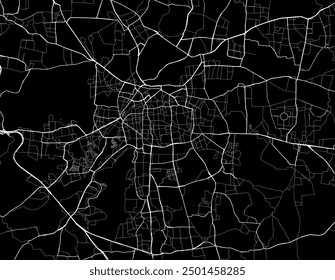 Mapa Vector de la ciudad de Pune en la República de la India con carreteras blancas aisladas sobre un fondo negro.