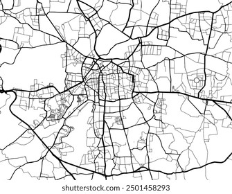 Mapa Vector de la ciudad de Pune en la República de la India con carreteras negras aisladas sobre un fondo blanco.